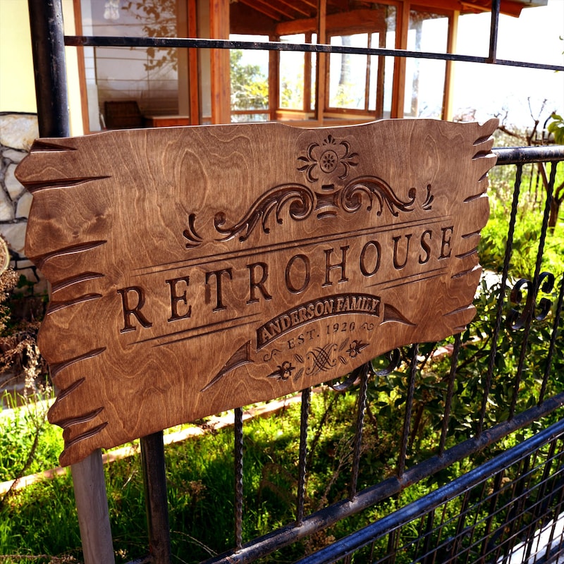 Personalized Wooden Family Name Sign, Custom Carved Sign, Wood Home Decor, Housewarming Gift, Outdoor Sign, Retro House Decor, Cabin Decor