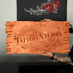 Personalized Wooden Tattoo Studio Name Sign, Custom Business Sign, Wooden Tattoo Studio Wall Art, Tattoo Artist Room Decor, Tattoo Shop Sign