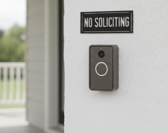 No Soliciting Metal Sign: Minimalist Front Doorbell Tag for Front Door Decor