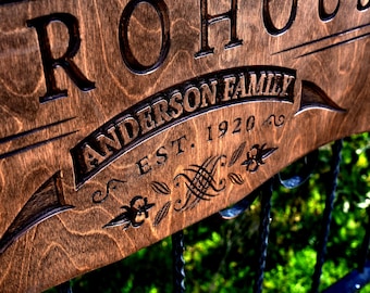 Personalized Carved Wood Family Name Sign, Retro Farmhouse Decor