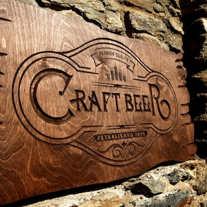 Personalized Craft Beer Wooden Carved Sign, Custom Home Bar Sign, Man Cave Decor, Beer Wall Decor, Wood Pub Outdoor Sign, Basement Bar Sign