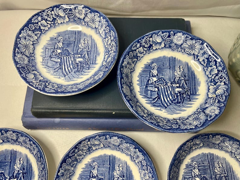 Liberty Blue Historic Colonial Scenes Berry Bowls, Set of 5 Betsy Ross