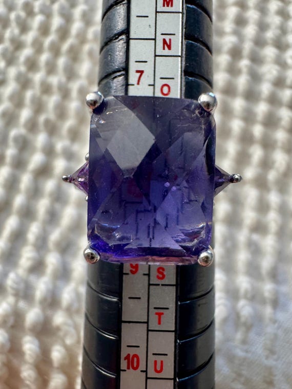 Amethyst Colored Gemstone Ring, Silvertoned Band,… - image 7