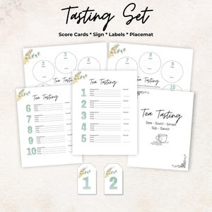 Kit de degustação de chá, cartão de pontuação, etiquetas, jogo americano, placa, verde, 10 chás, jogo de despedida de solteira, presente, para impressão, taxa, conjunto de pacote