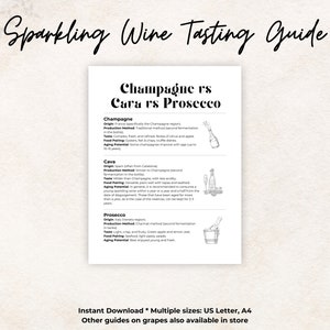 Guía de cata de vinos: champán, cava y prosecco, ficha de referencia de uvas, hoja de trucos, consejos, noche de vinos, decoración de bar, arte mural de cocina