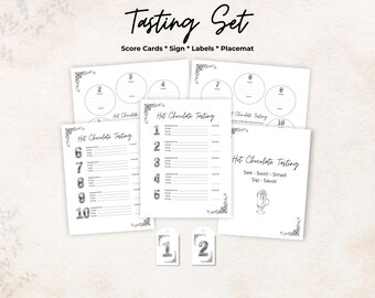 Heiße Schokolade Verkostung Kit, Scorecard, Etiketten, Tischset, Schild, 10 heiße Schokoladen, Junggesellinnenabschied Spiel, Geschenk, druckbar, bewerten, bündeln