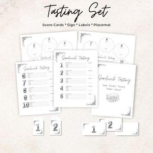Sandwich tasting party kit, scorecard, bottle tags, placemat, sign, 10 Sandwichs, date night game, gift, printable, rate, set bundle