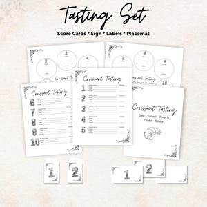 Croissant tasting kit, scorecard, label tags, placemat, sign, 10 Croissants, bachelorette party game, gift, printable, rate, set bundle