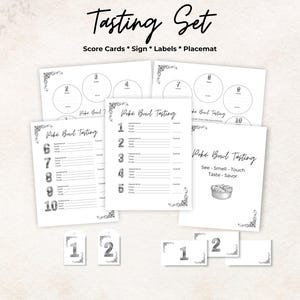 Poke Bowl tasting party kit, scorecard, bottle tags, placemat, sign, 10 Poke Bowls, date night game, gift, printable, rate, set bundle