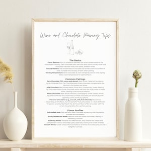 Schokolade und Wein Paarempfehlung, Spickzettel, Anleitung, Poster, Schild, bedruckbar, Bachelorette, Hausverkostungsparty, Bar Dekor, Küche Wandkunst