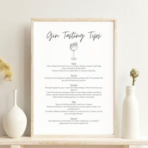 Conseils de dégustation de gin, aide-mémoire, guide, affiche, enseigne, Imprimable, EVJF, Dégustation de gin maison, décoration de bar, oeuvre d'art murale de cuisine