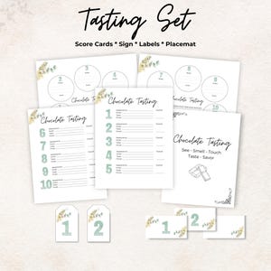 Kit de degustação de chocolate, cartão de pontuação, etiquetas, jogo americano, placa, verde, 10 chocolates, jogo de despedida de solteira, presente, para impressão, conjunto