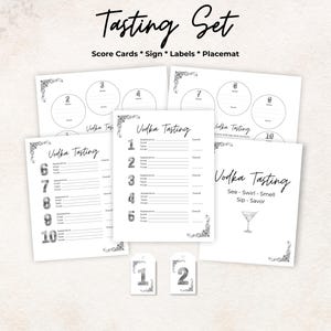 Kit per degustazione di vodka, scheda segnapunti, etichette per bottiglie, tovaglietta, cartello, 10 vodka, gioco per la serata romantica, regalo, stampabile, tariffa, set bundle
