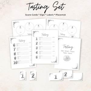 Kit de degustação de comida, cartão de pontuação, etiquetas, jogo americano, placa, 10 alimentos, jogo para encontros noturnos, presente, para impressão, taxa, conjunto de pacotes