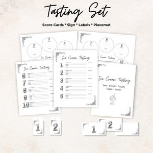 Ice Cream tasting party kit, scorecard, bottle tags, placemat, sign, 10 Ice Creams, date night game, gift, printable, rate, set bundle