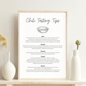 Chili Tasting Tips, Cheatsheet, Guide, Poster, Sign, Printable, Bachelorette, Home Chili Tasting, Bar Decor, Kitchen Wall Art