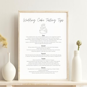 Conseils de dégustation de gâteau de mariage, aide-mémoire, guide, affiche, enseigne, Imprimable, EVJF, Dégustation de gâteau de mariage maison, décoration de bar, art mural cuisine