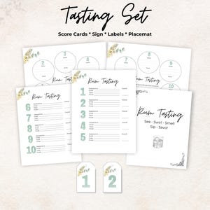 Kit de festa de degustação de rum, cartão de pontuação, etiquetas para garrafas, jogo americano, placa, verde, 10 rum, jogo para encontros noturnos, presente, para impressão, taxa, conjunto de pacotes