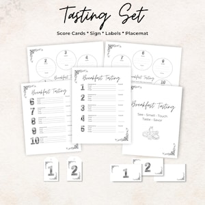 Breakfast tasting party kit, scorecard, label tags, placemat, sign, date night game, gift, printable, rate, set bundle