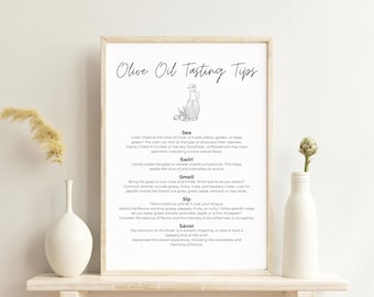 Olive Oil Tasting Tips, Cheatsheet, Guide, Poster, Sign, Printable, Bachelorette, Home Olive Oil Tasting, Bar Decor, Kitchen Wall Art