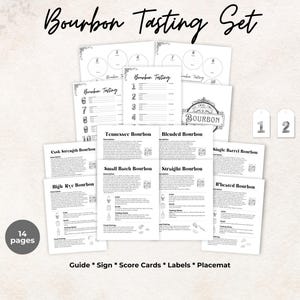 Bourbon tasting party kit, scorecard, bottle tags, placemat, sign, black, date night gift, Bar Cart Decor, Kitchen Wall Art, Bachelor party
