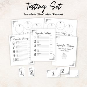 Cupcake tasting party kit, scorecard, label tags, placemat, sign, 10 Cupcakes, date night game, gift, printable, rate, set bundle