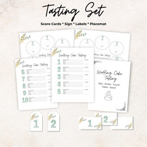Kit de dégustation de gâteaux de mariage, carte de pointage, étiquettes, napperon, enseigne, vert, 10 gâteaux de mariage, jeu rencard, cadeau, tarif, lot