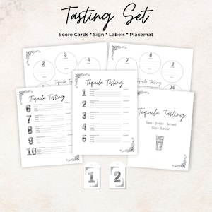 Tequila tasting kit, scorecard, bottle tags, placemat, sign, 10 Tequilas, bachelorette party game, gift, printable, rate, set bundle