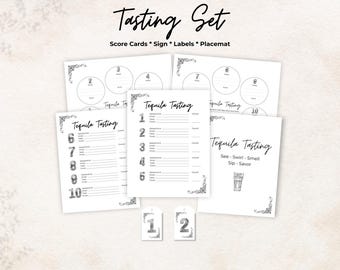 Tequila tasting kit, scorecard, bottle tags, placemat, sign, 10 Tequilas, bachelorette party game, gift, printable, rate, set bundle