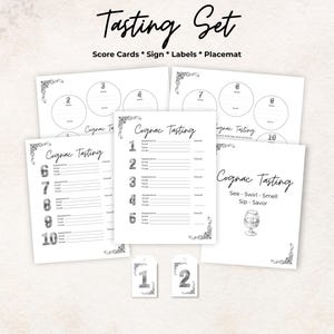 Kit de degustação de conhaque, cartão de pontuação, etiquetas para garrafas, jogo americano, placa, 10 conhaques, jogo para encontros noturnos, presente, para impressão, taxa, conjunto