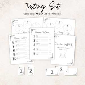 Kit de degustação para jantar, cartão de pontuação, etiquetas, jogo americano, placa, jogo para encontros noturnos, presente, para impressão, taxa, conjunto de pacotes
