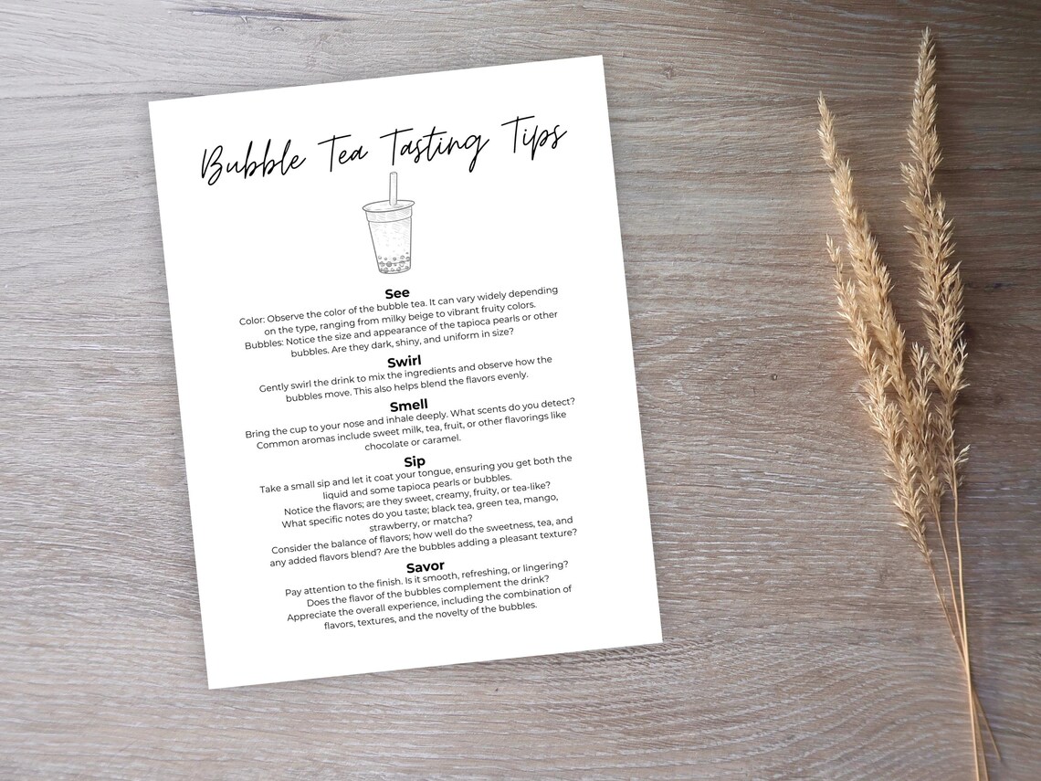 Bubble Tea Tasting Tips, Cheatsheet, Guide, Poster, Sign, Printable ...