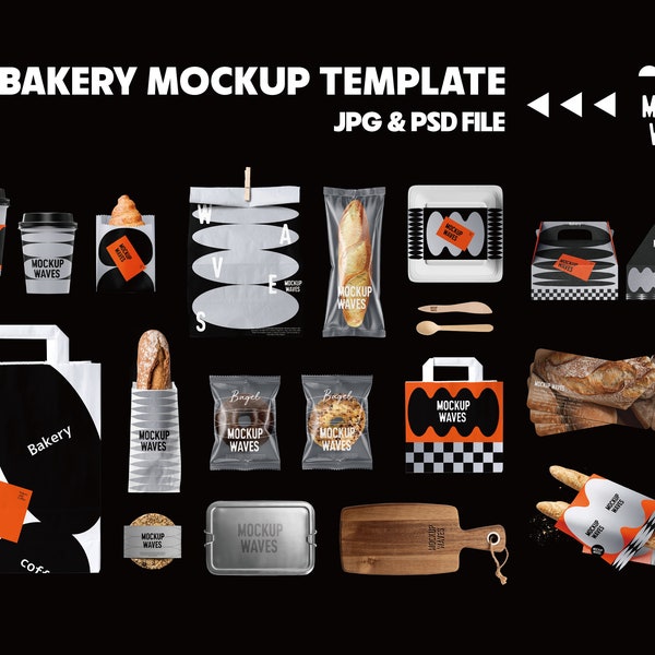 20 Bakery Cafe Branding Packaging Mockup Bundle Set for Bakery Shop Graphic VI identity logo Design JPG PSD files
