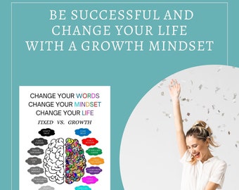Fixed vs Growth Mindset Worksheet for Success, Mindset Technique, Self Care and Improvement, Counseling, Mental Wellness, Crush Your Goals