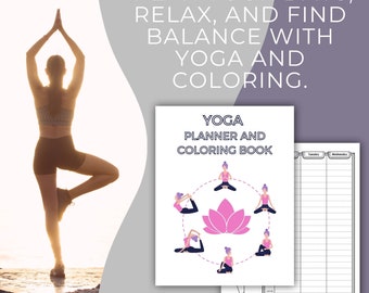 Yoga Coloring Book Journal & Planner, Daily Mindfulness, Self Reflection, Wellness Planner, Yoga Planner, Self Care, Mental Physical Health