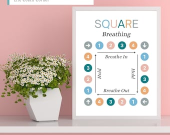Square Breathing Worksheet | Box Breathing Printable for Stress Relief, Anxiety, Calming, Relaxation, Mindfulness, Therapy Tool, Self Care