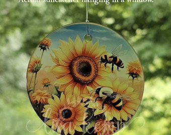 Ornement en verre décoratif attrape-soleil d'été tournesol et abeille