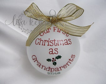 First Christmas as Grandparents/Grandma/Grandpa with Holly/Berries Ornament