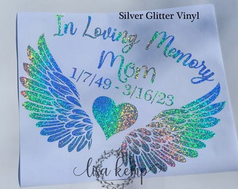 In Loving Memory Decal with Heart and Wings, Car Window Decal, Laptop Decal