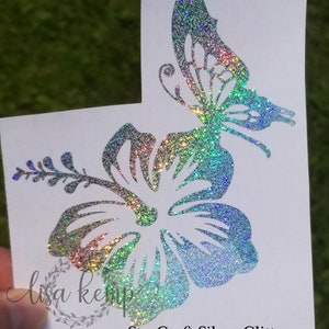 Tropical Floral Hibiscus Butterfly Vinyl Decal