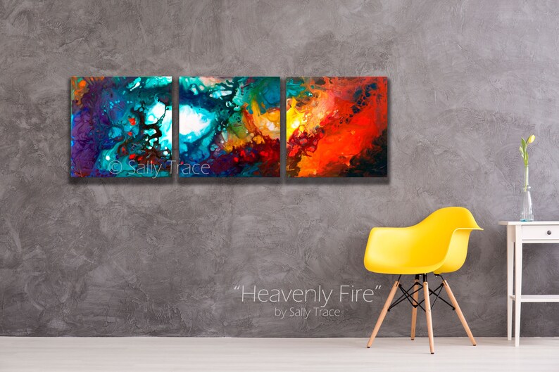 Large abstract art triptych wall art fine art giclée prints Etsy