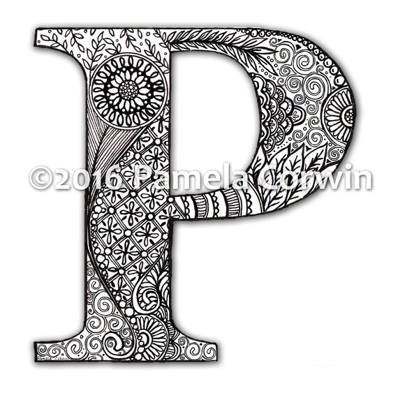 P Monogram Kleurplaat Etsy