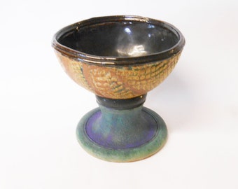 Bowl Stunning Smaller unique Textured stoneware stemmed Centrepiece.