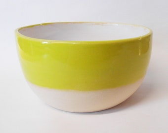 Bowl Wheel thrown One off Ceramic, Chartreuse Green glazed.