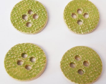 Button Ceramic Grass Green textured glazed, four holes.
