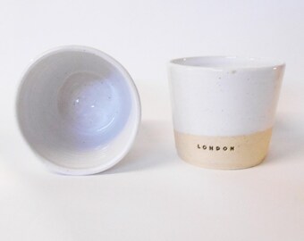 Beaker / Tumbler, Set of two Wheel Thrown stoneware London logo White glazed.