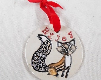 Ceramic Fox Personalized Names Ornaments Adorable Abney Park Fox Coins.