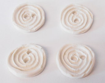 Button Spiral White Porcelain Ceramic textured glazed, two holes.