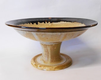 Bowl Centrepiece Stately Stemmed Cream and Brass Ceramic.