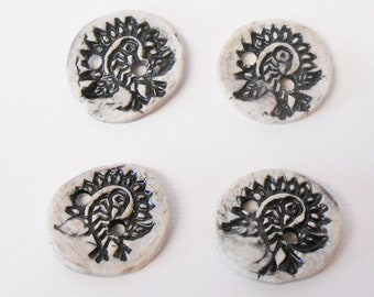 Button Ceramic Textured Black Peacock textured glazed Stoneware.